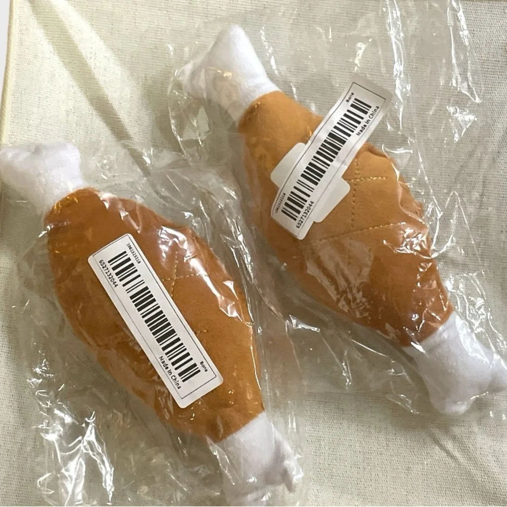2 Pet Chew Toy Bone Chicken Leg Shaped Toy, Plush Dog Squeaky Toy